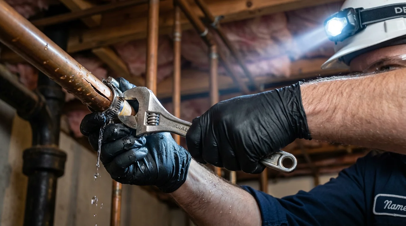 Emergency pipe clamp repair being performed by a Johns Plumbing LLC plumber in Craig